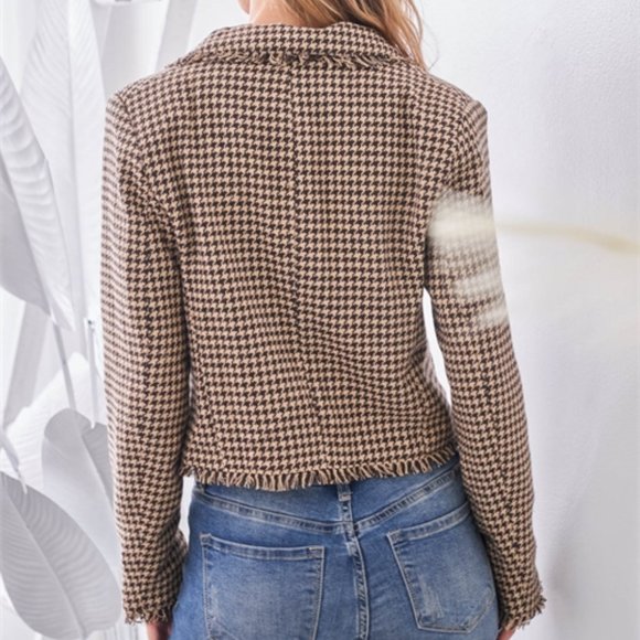 CLASSIC GIRL Houndstooth Blazer COCOA TAN - Picture 9 of 10
